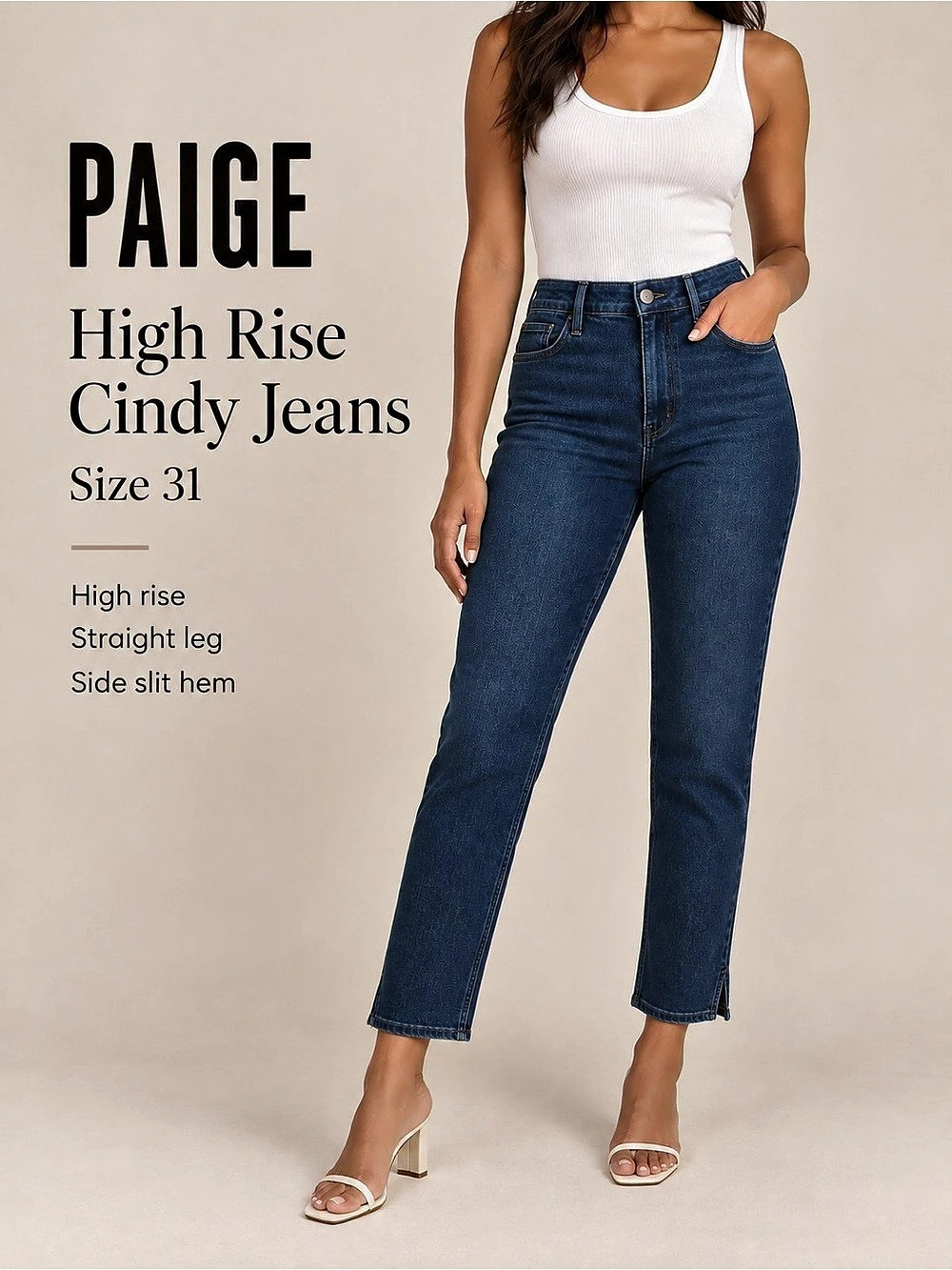 PAIGE High Rise Cindy Straight Leg Side Slit Jeans Blue Size 31